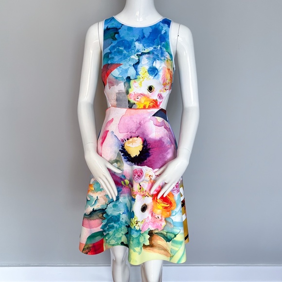 Clover Canyon Fit & Flare Summer Short Dress Scuba Neoprene Sleeveless Cutout S - Picture 9 of 17